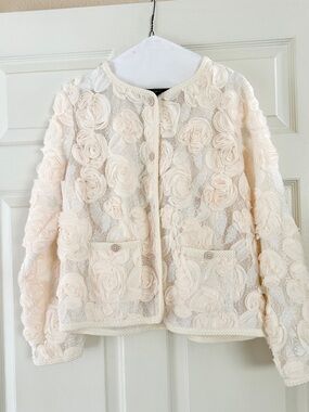 Dennis Basso Organza Rosettes Jacket with Braided Trim